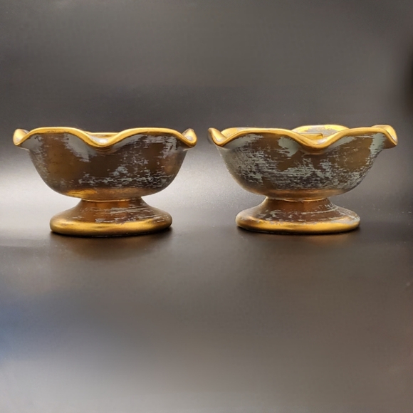1950's Stangl Antique Gold Light Blue Pair Candle Holders Candle Bowls EUC #5069 - Picture 8 of 8